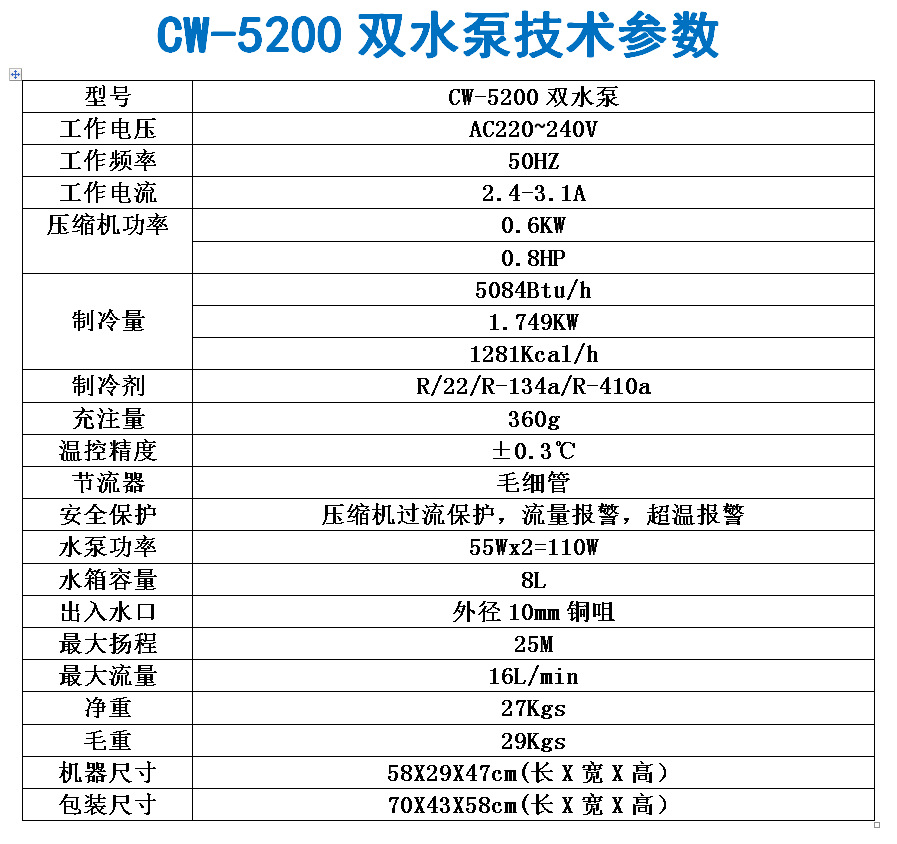 Double water pump high flow high lift CW5200 chiller drilling machine PCB chiller spindle carving chiller